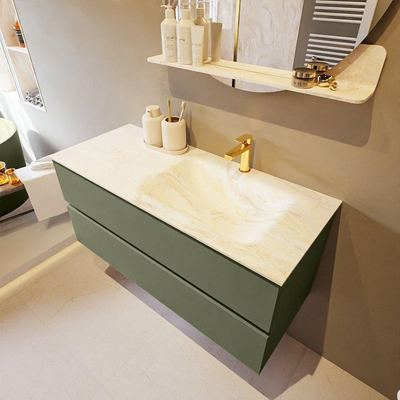 Mondiaz VICA-DLUX ensemble de meuble de salle de bain - 110cm - meuble sous-vasque armée - 2 tiroirs - lavabo encastré nuage droite - 1 trou de robinet - version haute de 60cm - ostra