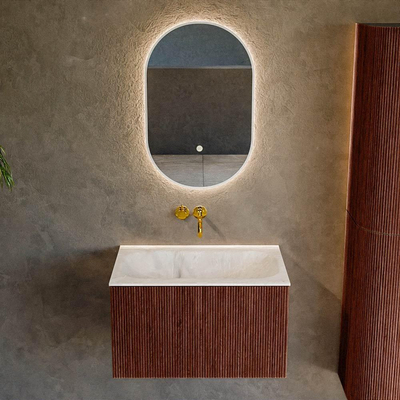 Ensemble de meuble de salle de bain Mondiaz KURVE-DLUX - 70x46x40cm - 1 tiroir - lavabo en solid surface - milieu - sans trou de robinet - Ruby