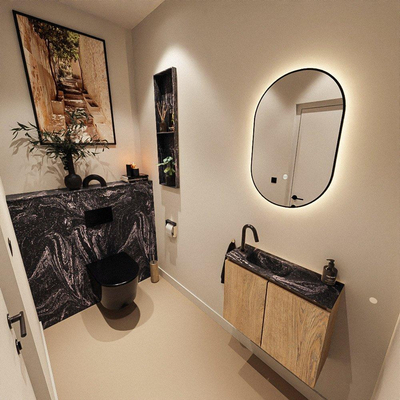 MONDIAZ TURE-DLUX 60cm toiletmeubel Washed Oak. EDEN wastafel Lava positie links. Met 1 kraangat.