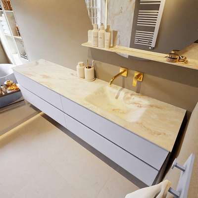 MONDIAZ VICA-DLUX Ensemble meuble de salle de bains - 200cm - meuble bas cale - 4 tiroirs - lavabo encastré cloud à droite - sans trous de robinetterie - version haute 60cm - frape