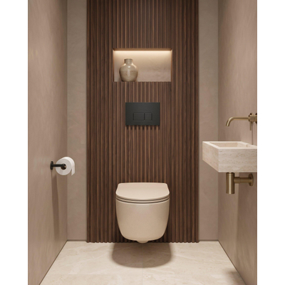 QeramiQ Dely Swirl Toiletset - 36.3x51.7cm - Geberit UP720 Duofix Sigma inbouwreservoir - slim zitting - bedieningsplaat mat zwart - rechthoekige knoppen - mat beige