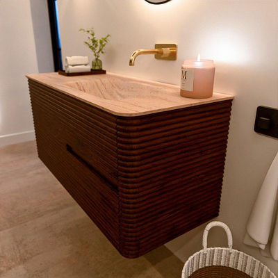 Mondiaz CIRO-DLUX Badkamermeubelset - 110x45x50cm - Solid surface wastafel Saba - 1 wasbak Rechts - zonder kraangaten - 2 lades - Ruby