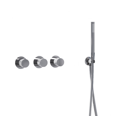 Fortifura Nebbio Badcombinatie-set - thermostaatkraan - wandaansluitbocht - met handdouchehouder - metalen doucheslang - ronde handdouche - badvulcombinatie - hoogglans chroom