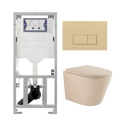 QeramiQ Dely Swirl Pack WC suspendu - 36.3x51.7cm - bâti-support Geberit UP320 - abattant 35mm - plaque de commande beige - boutons rectangulaires - beige