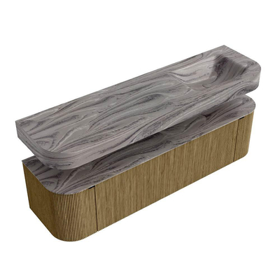 MONDIAZ THOR-DLUX Meuble de salle de bains 170cm arrondi gauche + droite couleur Dusk avec 1 tiroir et 2 portes. Vasque suspendue CLOUD Droite 1 trou de robinet couleur Sombra.