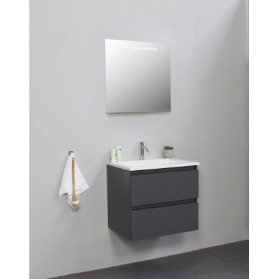 Basic Bella Meuble salle de bains avec lavabo acrylique Blanc 60x55x46cm 1 trou de robinet avec miroir et éclairage Anthracite mat