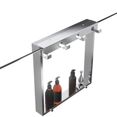 Fortifura Galeria schap met 4 haken - voor douchewand - 50x50x6.5cm - chroom