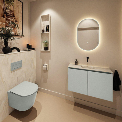 MONDIAZ TURE-DLUX Meuble toilette - 80cm - Greey - EDEN - vasque Ostra - position centrale - sans trou de robinet