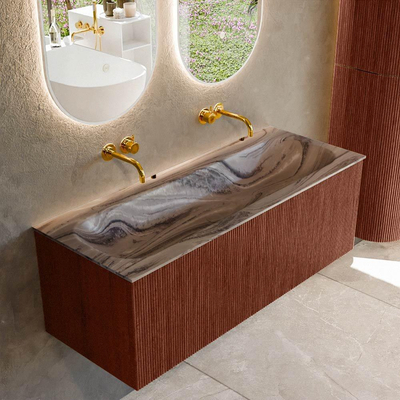 MONDIAZ KURVE-DLUX 120cm badmeubel kleur Ruby met 1 lade en 0 deuren. Wastafel BIG LARGE Midden zonder kraangat Sombra.