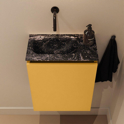 MONDIAZ TURE-DLUX Meuble toilette - 40cm - Ocher - EDEN - vasque Lava - position gauche - sans trou de robinet
