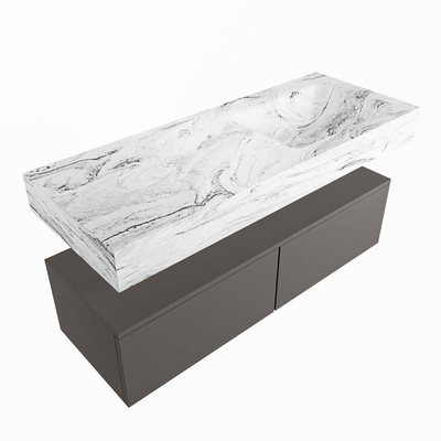 Mondiaz ALAN-DLUX Ensemble de meuble - 120cm - meuble Dark grey mat - 2 tiroirs - Lavabo Cloud Glace suspendu - vasque Droite - 1 trou de robinet