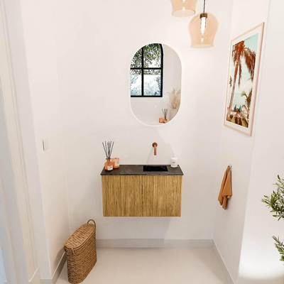 Mondiaz JOYA-DLUX 70cm toiletmeubel - kleur Oak - Wastafel FAYE positie Rechts Zonder kraangat kleur Lava.