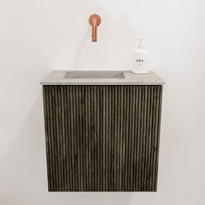 Mondiaz JOYA-DLUX 40cm toiletmeubel - kleur Shadow - Wastafel FAYE positie Links Zonder kraangat kleur Glace.