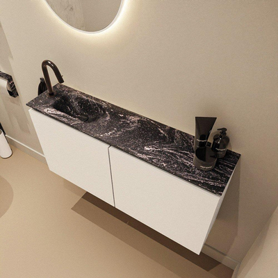 MONDIAZ TURE-DLUX Meuble de WC 100 cm Talc. Lavabo EDEN Lava position gauche. Avec 1 trou de robinet.