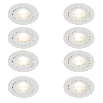 QAZQA Xena spot encastré - set de 8 - 8x8cm - IP44 - rond - blanc mat