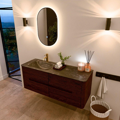 Mondiaz CIRO-DLUX Badkamermeubelset - 130x45x50cm - Solid surface wastafel Lava - 1 wasbak Links - 1 kraangat - 4 lades - Ruby