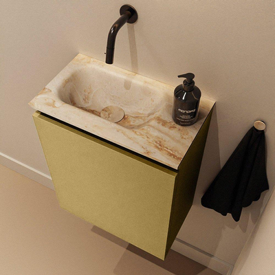MONDIAZ TURE-DLUX Meuble de toilettes 40 cm Oro. EDEN vasque Frappe position à gauche. Sans trou de robinet.