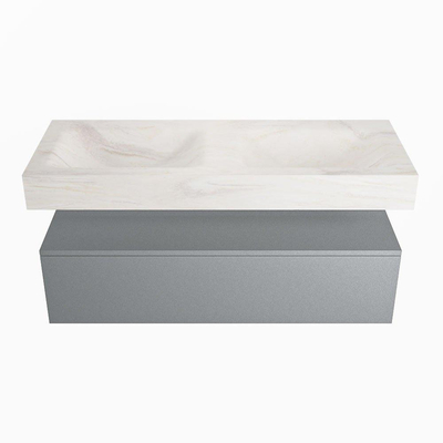 Mondiaz ALAN-DLUX Ensemble de meuble - 120cm - meuble Plata mat - 1 tiroir - Lavabo Cloud Ostra suspendu - vasque Gauche et droite - 0 trous de robinet