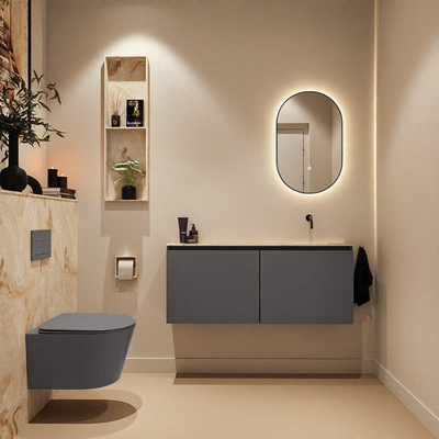 MONDIAZ TURE-DLUX meuble WC 120 cm Dark Grey. EDEN lavabo Frappe position à droite. Sans trou de robinet.