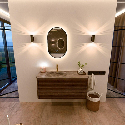 Mondiaz CIRO-DLUX Badkamermeubelset - 110x45x50cm - Solid surface wastafel Sombra - 1 wasbak Links - 1 kraangat - 2 lades - Dusk