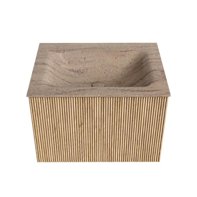 MONDIAZ KURVE-DLUX 60cm badmeubel kleur Oak met 1 lade en 0 deuren. Wastafel CLOUD Midden 1 kraangat Saba.