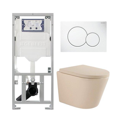 QeramiQ Dely Pack WC - réservoir encastré Geberit UP320 Burda - plan de couverture blanc - abattant WC softclose 35 mm - mat beige