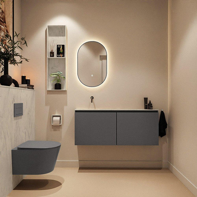 MONDIAZ TURE-DLUX Meuble toilette - 120cm - Dark Grey - EDEN - vasque Opalo - position gauche - sans trou de robinet