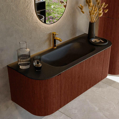 Mondiaz KURVE Badkamermeubelset - 120x46x40cm - 1 lade - 2 deuren - wastafel solid surface - midden - 1 kraangat - Ruby