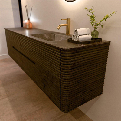 Mondiaz CIRO-DLUX Meuble de salle de bains - 190x45x50cm - Plan vasque Solid surface Lava - 1 lavabo à droite - 1 trou de robinet - 4 tiroirs - Shadow
