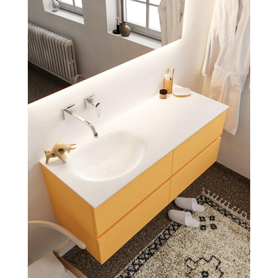 Mondiaz VICA ensemble de meuble de salle de bain - 120cm - meuble sous-vasque ocre - 4 tiroirs - lavabo moon gauche - sans trou de robinet version XL 60cm de haut