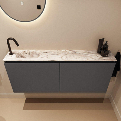MONDIAZ TURE-DLUX Meuble toilette - 120cm - Dark Grey - EDEN - vasque Glace - position gauche - 1 trou de robinet