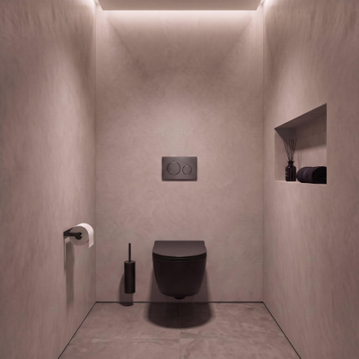 QeramiQ Dely Swirl Toiletset - 36.3x51.7cm - Geberit UP320 inbouwreservoir - met Burda frame - slim zitting - gunmetal bedieningsplaat - ronde knoppen - mat zwart