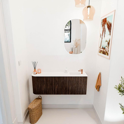 Mondiaz JOYA 111.6cm toiletmeubel - ronding links kleur Walnut - Wastafel FAYE positie Rechts 1 kraangat kleur Talc.