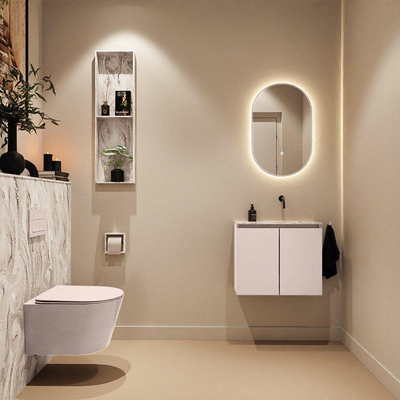 MONDIAZ TURE-DLUX Meuble toilette - 60cm - Rosee - EDEN - vasque Glace - position droite - sans trou de robinet