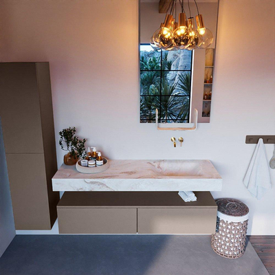 MONDIAZ ALAN - DLUX Ensemble de meuble de salle de bains - 150cm - meuble bas - Smoke - 2 tiroirs - lavabo suspendu - vasque à droite - 0 trous de robinet - Frappe