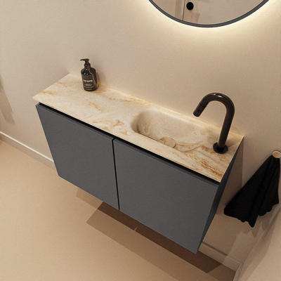 MONDIAZ TURE-DLUX 80cm toiletmeubel Dark Grey. EDEN wastafel Frappe positie rechts. Met 1 kraangat.
