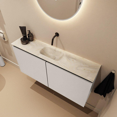 MONDIAZ TURE-DLUX 100cm toiletmeubel Linen. EDEN wastafel Ostra positie midden. Zonder kraangat.