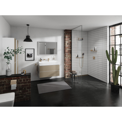 Hansgrohe Xevolos E Armoire haute - 176x40x37cm - 2 portes - façade patterned bronze - push to open - charnière à droite - matt white