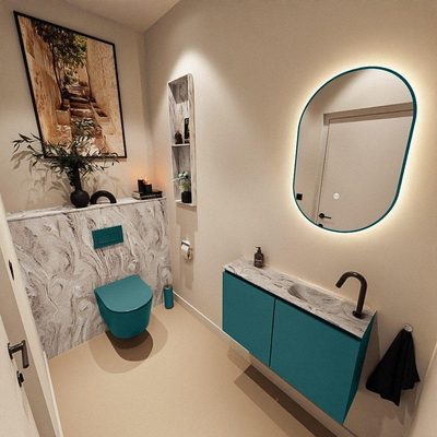 MONDIAZ TURE-DLUX meuble de toilettes 80cm Smag. EDEN lavabo Glace position droite. Avec 1 trou de robinet.