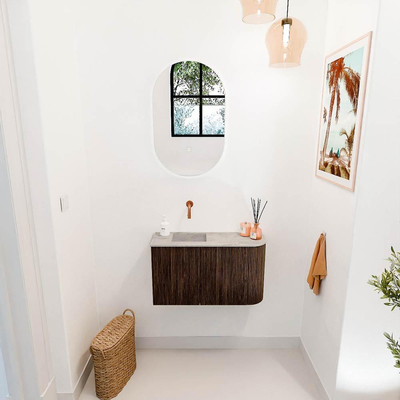 Mondiaz JOYA-DLUX 71.6cm toiletmeubel - ronding rechts kleur Walnut - Wastafel FAYE positie Links Zonder kraangat kleur Glace.