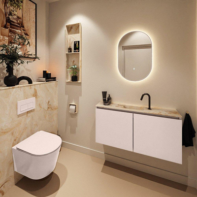 MONDIAZ TURE-DLUX Meuble toilette - 100cm - Rosee - EDEN - vasque Frappe - position centrale - 1 trou de robinet