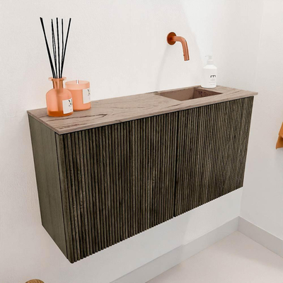 Mondiaz JOYA-DLUX 80cm toiletmeubel - kleur Shadow - Wastafel FAYE positie Rechts Zonder kraangat kleur Arena.