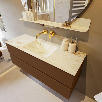 MONDIAZ VICA-DLUX Ensemble meuble de salle de bains - 130cm - meuble bas Rust - 2 tiroirs - lavabo encastré Cloud centré - sans trous de robinet - version haute 60cm - Frappe