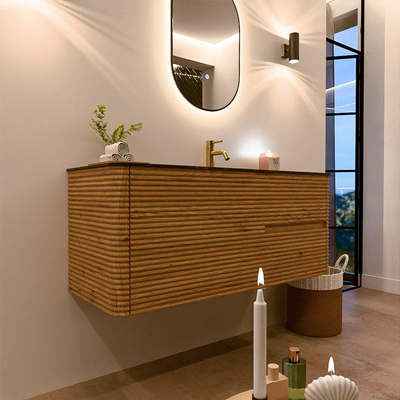 Mondiaz CIRO-DLUX Ensemble de meubles de salle de bains - 120x45x50cm - Lavabo solid surface Lava - 1 vasque à droite - 1 trou de robinet - 2 tiroirs - Chêne