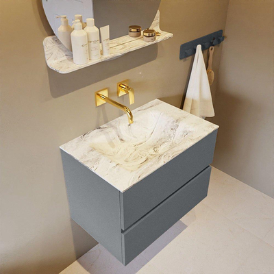 Mondiaz VICA-DLUX Ensemble de meuble de salle de bain - 70cm - meuble sous-vasque plata - 2 tiroirs - lavabo encastrée cloud milieu - sans trous de robinet - version haute de 60cm - glace