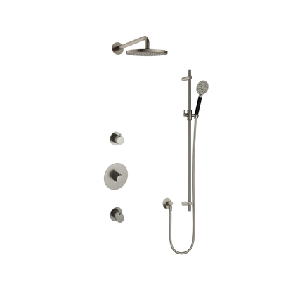 Hotbath Cobber IBS20 Ensemble de douche de tête encastré - bras mural 35 cm - douche de tête ronde 20 cm - douchette à main 3 jets - barre de douche - nickel brossé