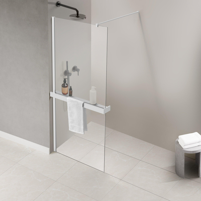 FugaFlow Eccelente Porte-serviettes d'accès pour douche à l'italienne - pinces - raccourcissable - blanc mat