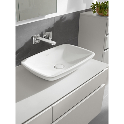 Villeroy & Boch Loop en Friends opzetwastafel met plug met keramische afdekking 58.5x38cm met overloop wit