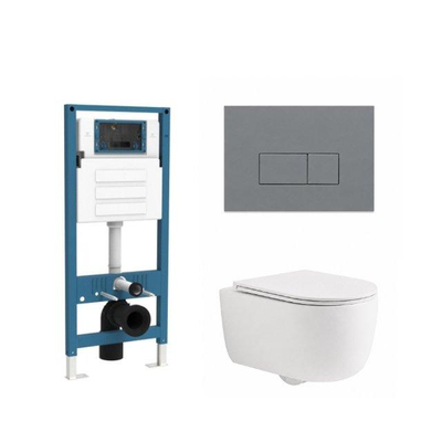 QeramiQ Dely Swirl Ensemble de toilettes - réservoir encastré QeramiQ Flush - abattant slim - plaque de commande en plastique gris clair - boutons rectangulaires - blanc mat