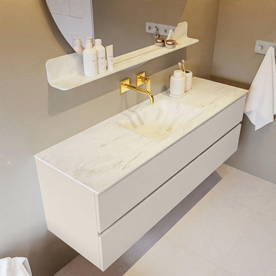 Mondiaz VICA-DLUX ensemble de meuble de salle de bain - 150cm - meuble sous lavabo lin - 2 tiroirs - lavabo encastré nuage milieu - sans trous de robinet - miroir modèle spot - version XL 60cm haut - opalo